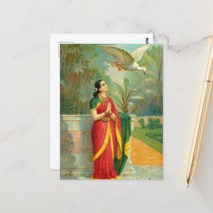 Damayanti en Swan door Raja Ravi Varma Briefkaart