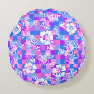 Dambord Hibiscus Hawaiiaanse Bloemen Rond Kussen