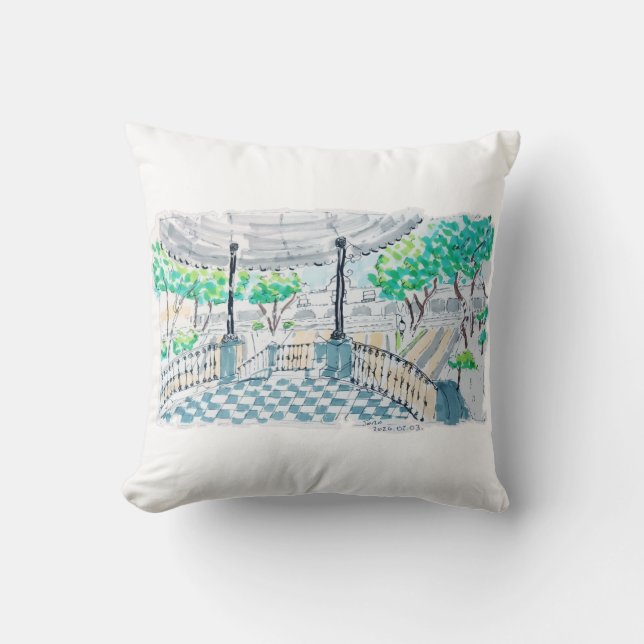 Dambord Kiosk Parkzicht Kussen (Voorkant)