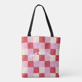dambord valentijn plaid rood roze crème preppy draagtas