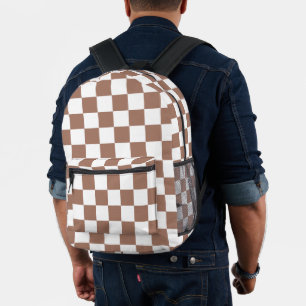 Dambord vierkant mocha bruin wit geometrisch retro bedrukte rugzak