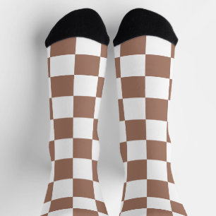 Dambord vierkant mocha bruin wit geometrisch retro sokken