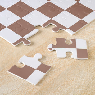 Dambord vierkanten mocha bruin wit geometrisch ret legpuzzel