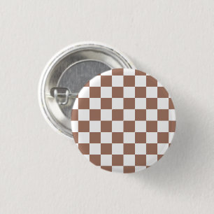 Dambord vierkanten mokka bruin wit geometrisch ret ronde button 3,2 cm