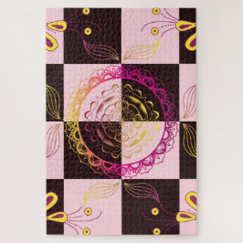 Dambordbloei – Mystieke roze bloembladpatroon Legpuzzel