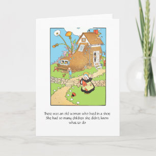 Dame âgée dans une chaussure, carte de voeux