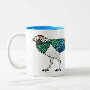 Dame Amhersts fazant vogel cartoon illustratie Tweekleurige Koffiemok