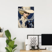 Dame Art déco en blanc avec chien noir, époque Gat (Bureau à domicile)