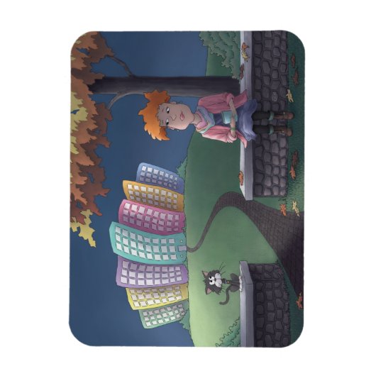 Dame au chat dans le parc Magnet (Vertical)