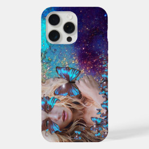DAME AU PAPILLON BLEU FLEURS D'OR ÉTOILES iPho