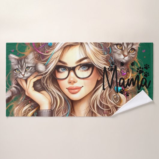 Dame aux chats folle (Serviette de bain)