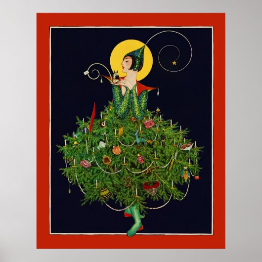 DAME AVEC CADEAUX DE NOËL ART DÉCO BEAUTÉ MODE (Devant)