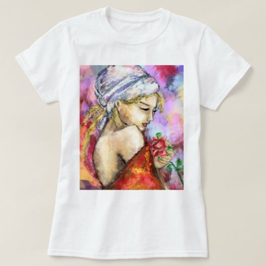 Dame avec T-shirt Rose (Design devant)
