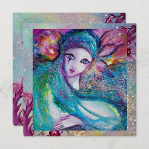 DAME BLAUW MASKER Elegante Maskerade Bruiloftsfees Kaart