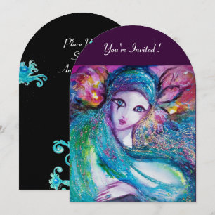 DAME BLAUWE MASKER Elegant Masquerade Feest, Teal  Kaart
