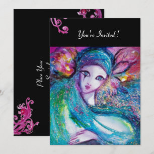 DAME BLAUWE MASKER Maskerade Feest Rood Draaien Zw Kaart