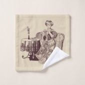 dame boit du thé (Gant de toilette)