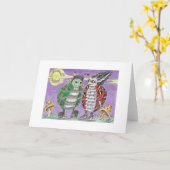 Dame Bug Halloween Frankenstein & Bruid bij Bal Kaart (Gele Bloem)