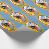 Dame bug op madeliefje in lijst bladeren cadeaupapier (Hoek)