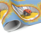 Dame bug op madeliefje in lijst bladeren cadeaupapier (Rol Hoek)