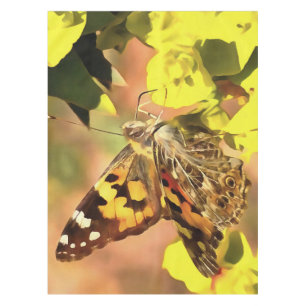 Dame Butterfly, geverfd op Myrtle Spurge Tafelkleed