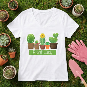 Dame Cactus Vetplant Wit T-Shirt
