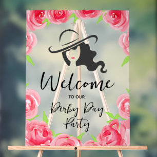 Dame chapeau derby Silhouette et roses Bienvenue