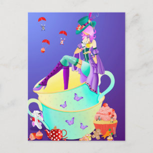 Dame chapeautée dans une carte postale de tasse de