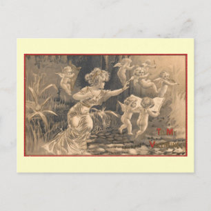 Dame Chases Musical Cupids, de Vintage van Feestdagenkaart