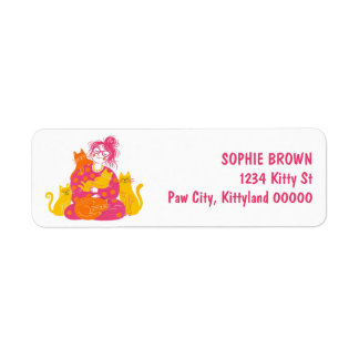 Dame Chat Fou Chats Mignons Rose Étiquette Adresse