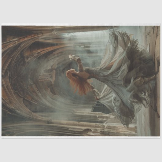 Dame dansen vloeiende jurk kathedraal decoupage tissuepapier (Voorkant)