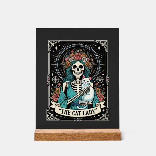 Dame de Chat Squelette Tarot Floral Gothique (Recto)