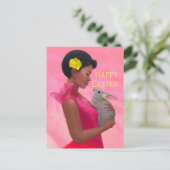 "Dame de Pâques avec Lapin." Carte postale (Debout devant)