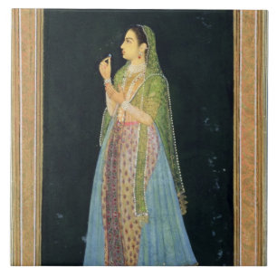 Dame die een bloesem houdt, van het kleine Clive A Tegeltje