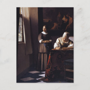 Dame die een brief schrijft briefkaart