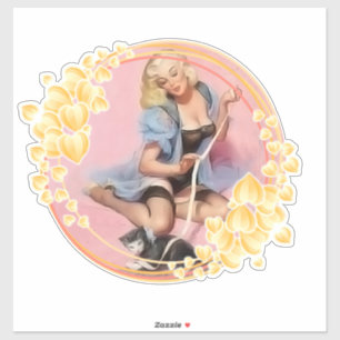 Dame Douce Avec Stickers Chat & Étiquettes