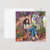  dame Drink koffie buiten ontspannen (Voorkant / Achterkant)