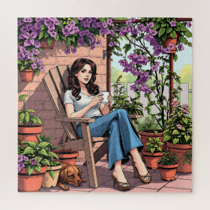 dame Drink koffie buiten ontspannen Legpuzzel