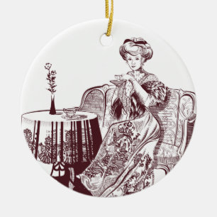 dame drink thee keramisch ornament