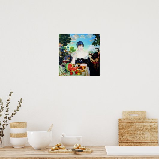 Dame Drink thee met kat Poster (Keuken)