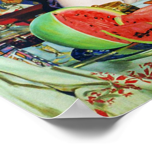 Dame Drink thee met kat Poster (Hoek)