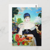 Dame Drinking Tea met Kat Briefkaart (Voorkant / Achterkant)