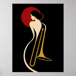Dame du Trombone Art Déco – Illustration Musicale