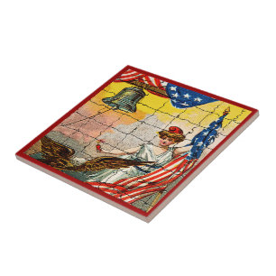  dame, Eagle, Vlag en Liberty Bell Mosiac Tegeltje