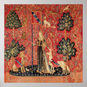 DAME EN EENHOORN Leeuw,Fantasie Bloemen,Dieren Poster
