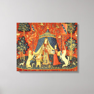 Dame en Eenhoorn Middeleeuwse Wandtapijt: Franse K Canvas Afdruk