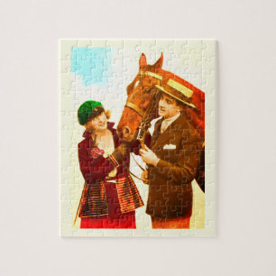 Dame en gent met paard kunst legpuzzel