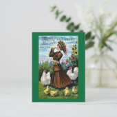 Dame en Kippen  Pasen Feestdagenkaart (Staand voorkant)