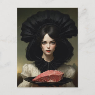 dame en rauw vlees op schotel briefkaart