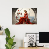 Dame en robe rouge dans un tableau blanc (Bureau à domicile)
